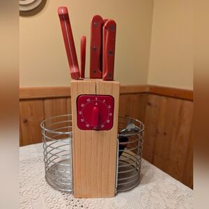 Red Kitchen Knife Set with Timer